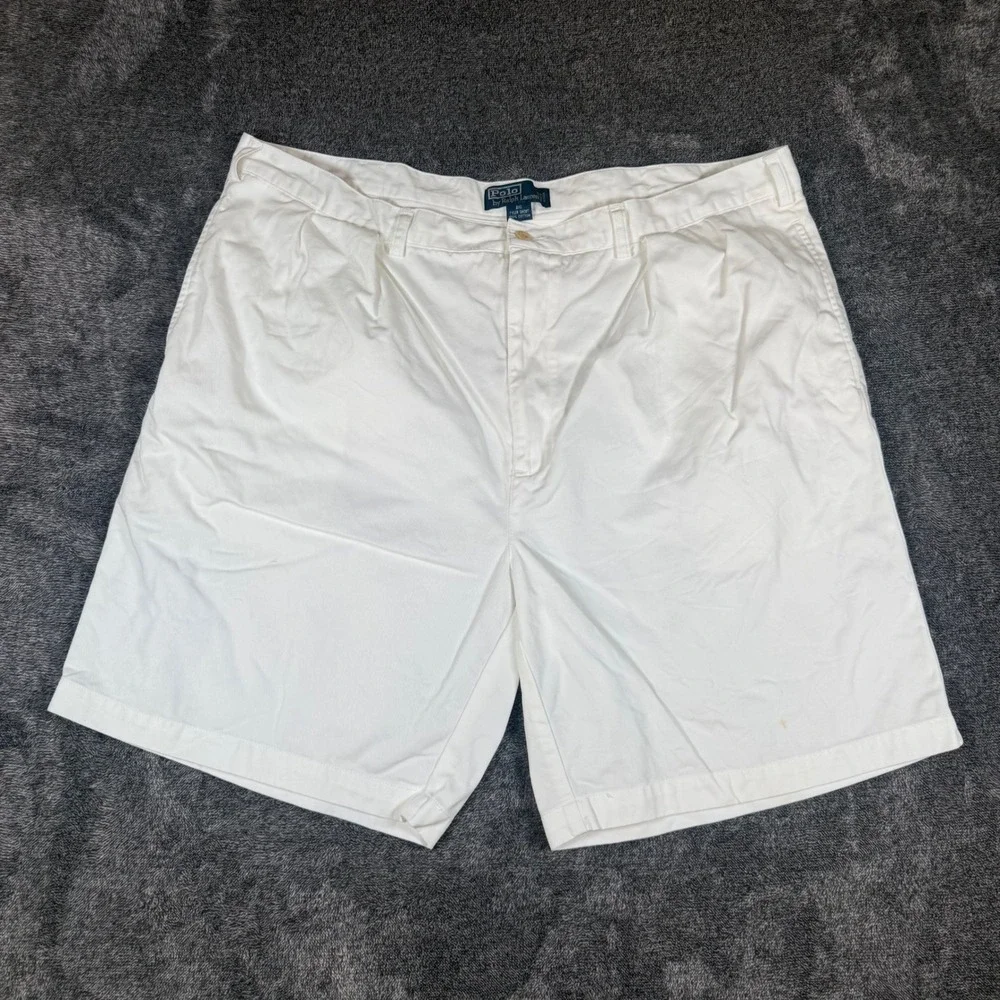Polo Ralph Lauren Big Tyler Shorts Mens 44 White Pleated Cotton Chino Big & Tall